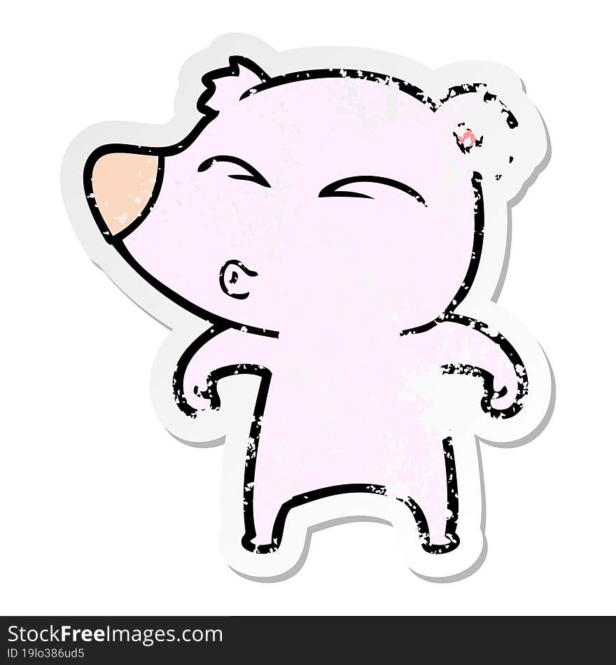 Distressed Sticker Of A Cartoon Whistling Bear