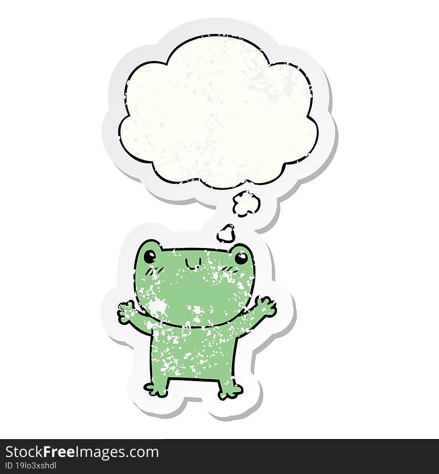 Cartoon Frog And Thought Bubble As A Distressed Worn Sticker