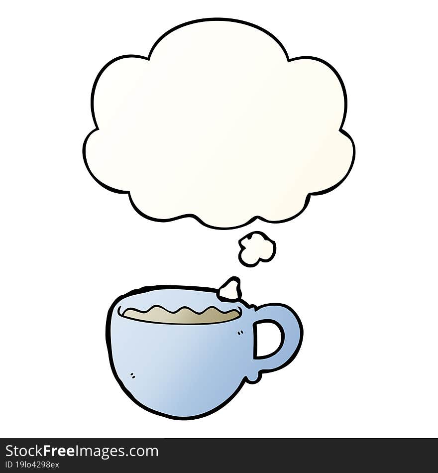 cartoon coffee cup and thought bubble in smooth gradient style