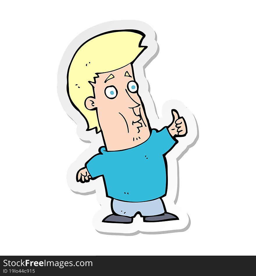 sticker of a cartoon man giving thumbs up sign