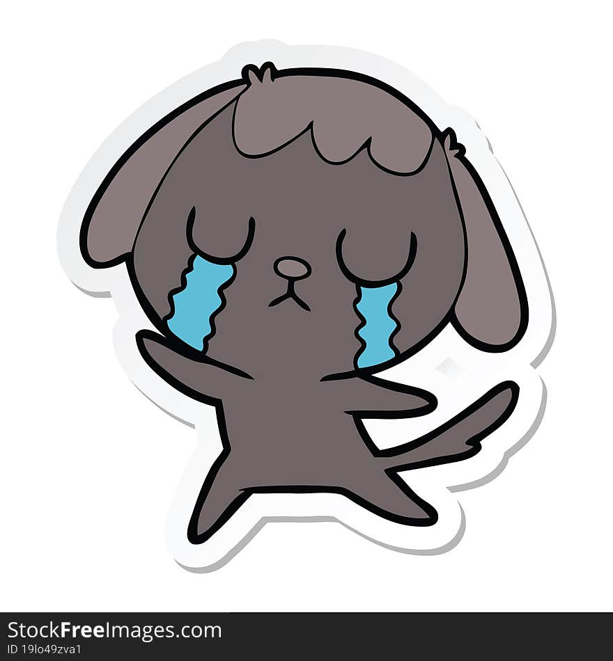 Sticker Of A Cute Cartoon Dog Crying