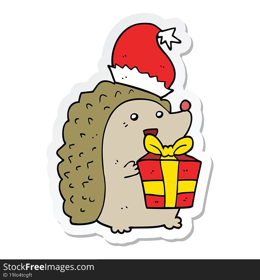 sticker of a cartoon hedgehog wearing christmas hat