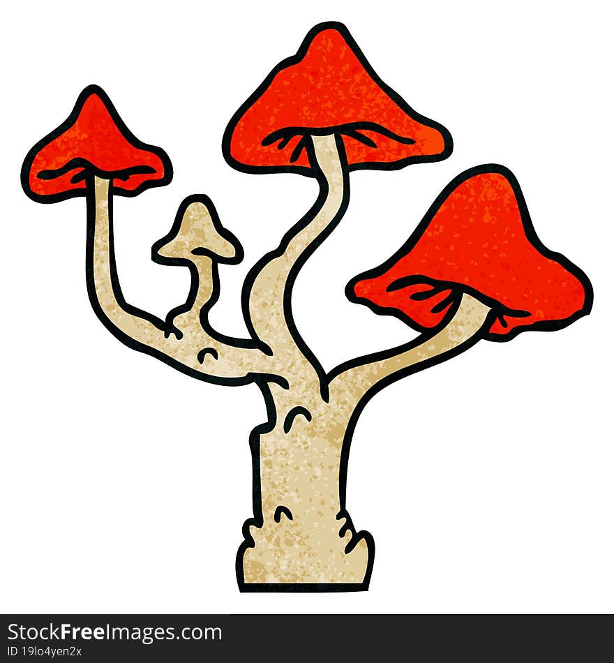 Textured Cartoon Doodle Of Growing Mushrooms