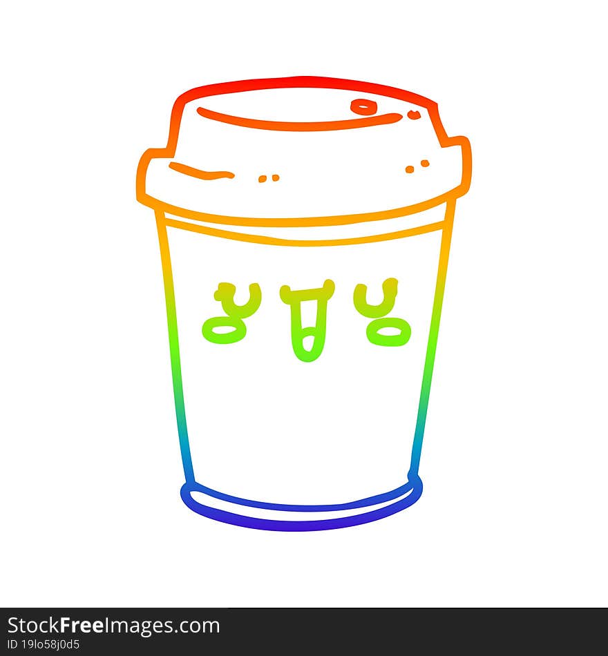 rainbow gradient line drawing of a cartoon take out coffee