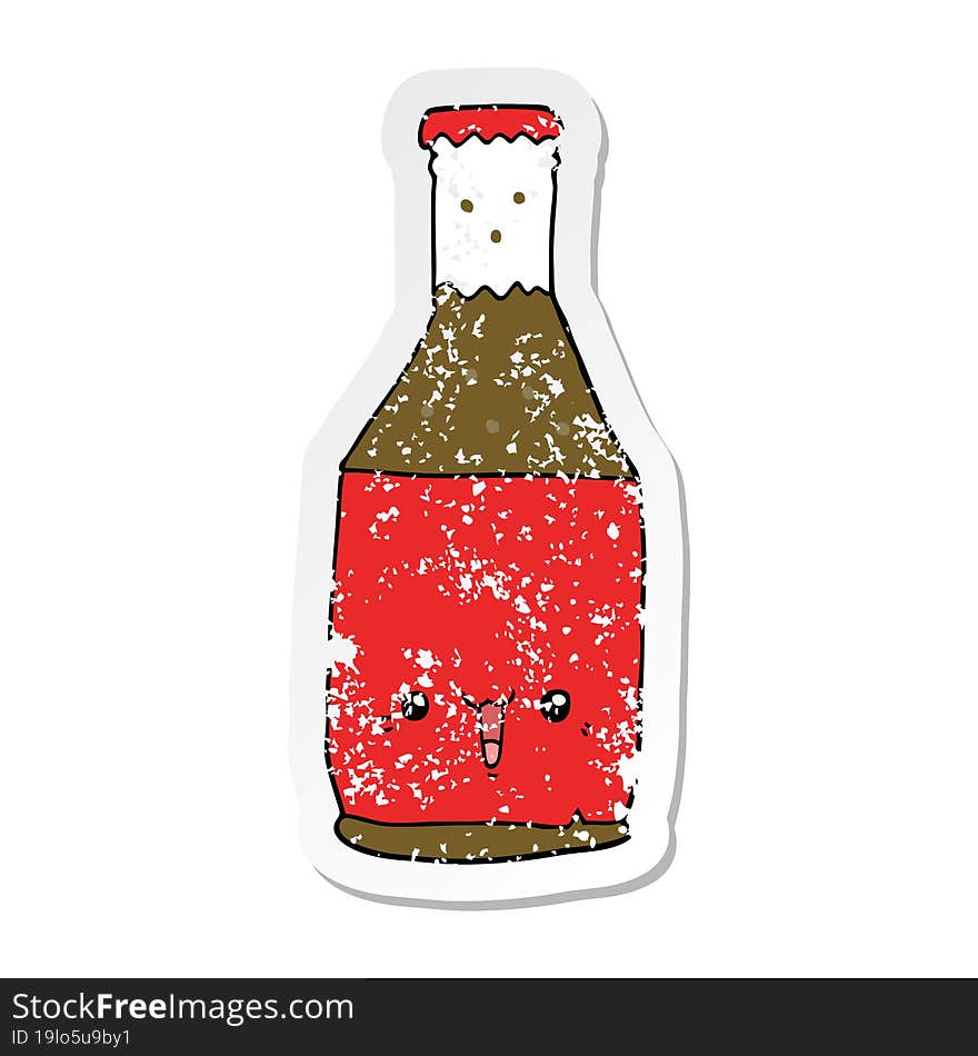 distressed sticker of a cartoon beer bottle