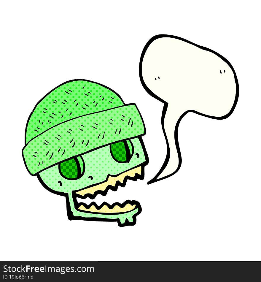 Comic Book Speech Bubble Cartoon Skull Wearing Hat