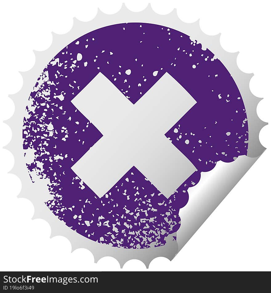 distressed circular peeling sticker symbol of a multiplication symbol