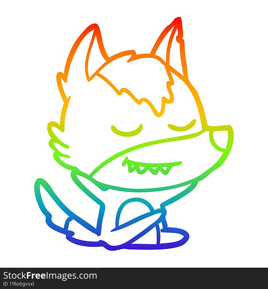 rainbow gradient line drawing friendly cartoon wolf sitting