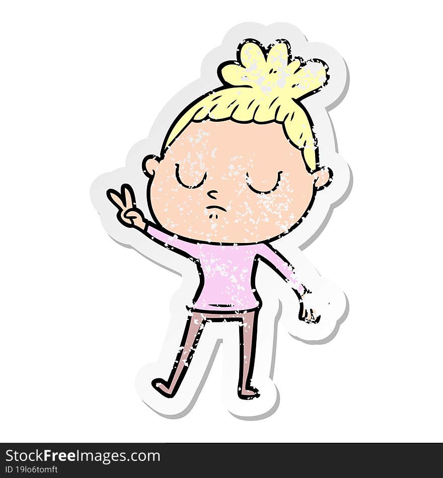 distressed sticker of a cartoon calm woman