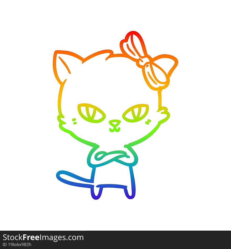 rainbow gradient line drawing of a cute cartoon cat