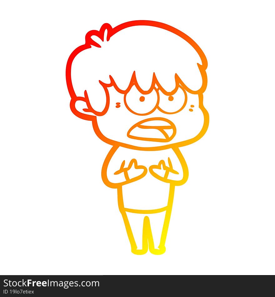 Warm Gradient Line Drawing Worried Cartoon Boy