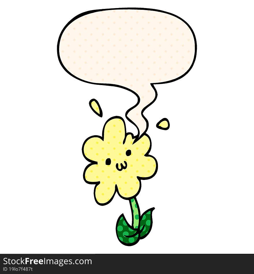 cartoon flower and speech bubble in comic book style