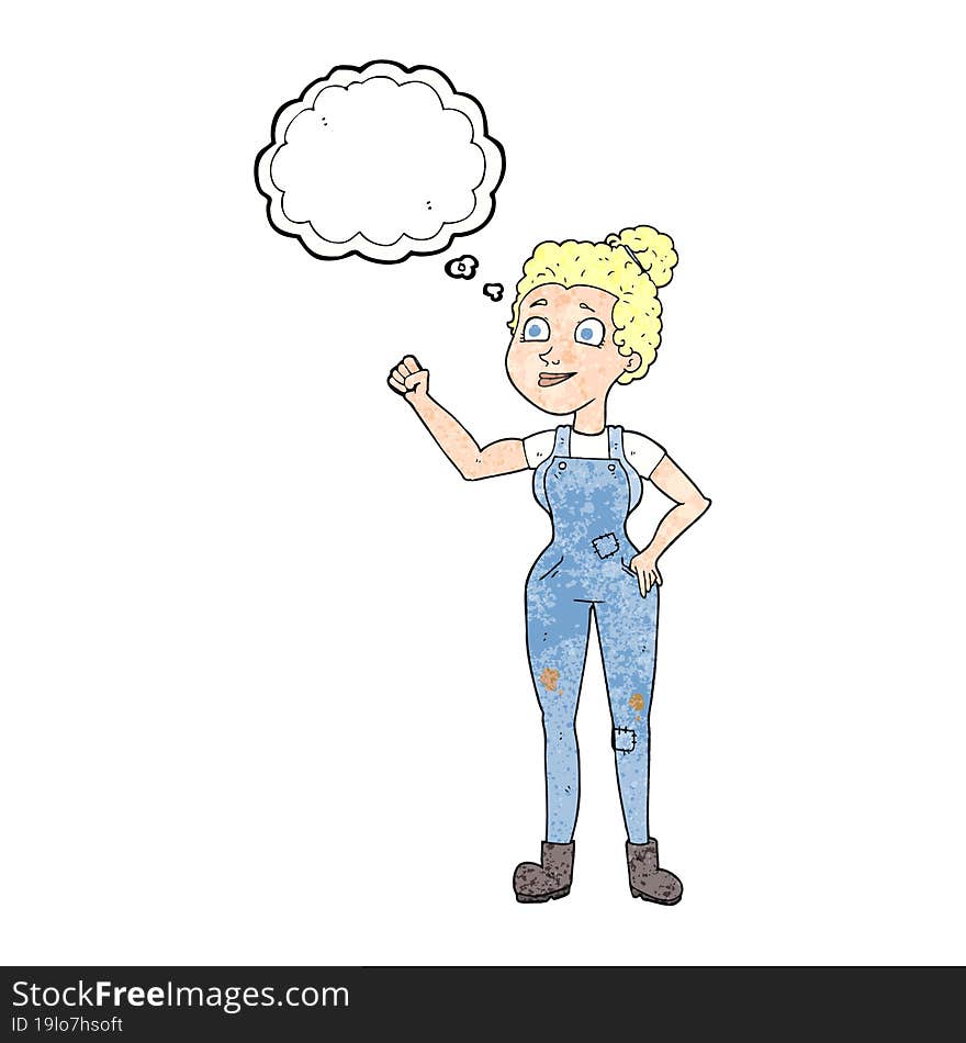 Thought Bubble Textured Cartoon Woman In Dungarees