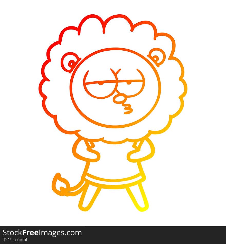 warm gradient line drawing cartoon bored lion