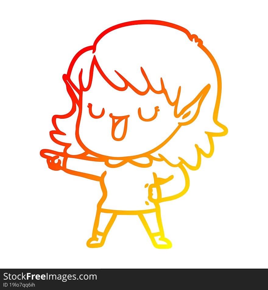 warm gradient line drawing cartoon elf girl