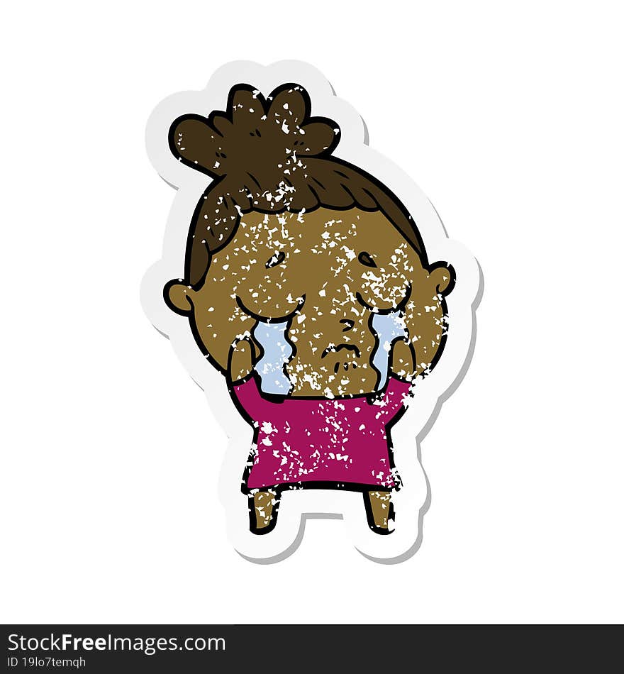 distressed sticker of a cartoon crying woman