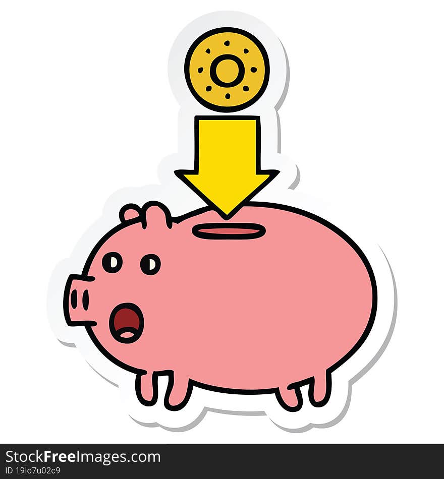 Sticker Of A Cute Cartoon Piggy Bank