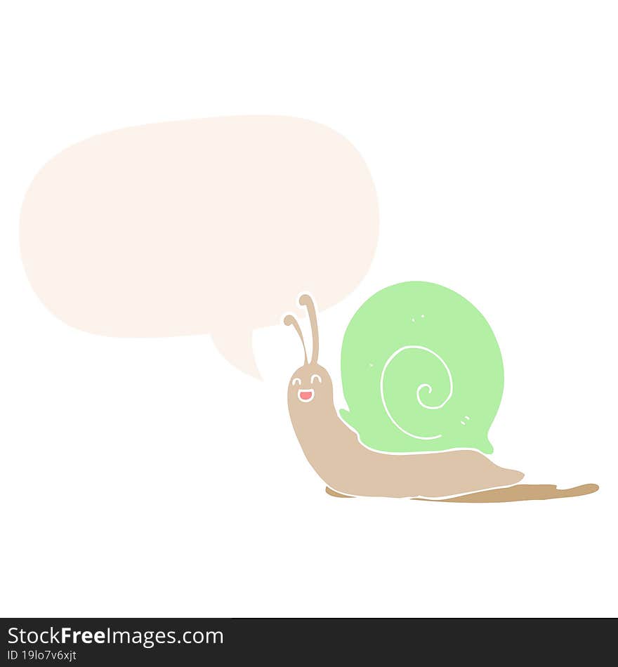 cartoon snail with speech bubble in retro style