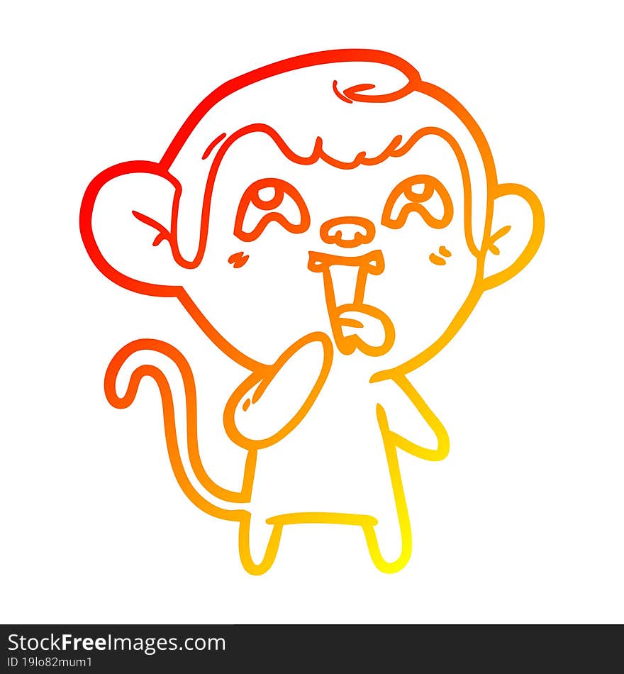 warm gradient line drawing crazy cartoon monkey