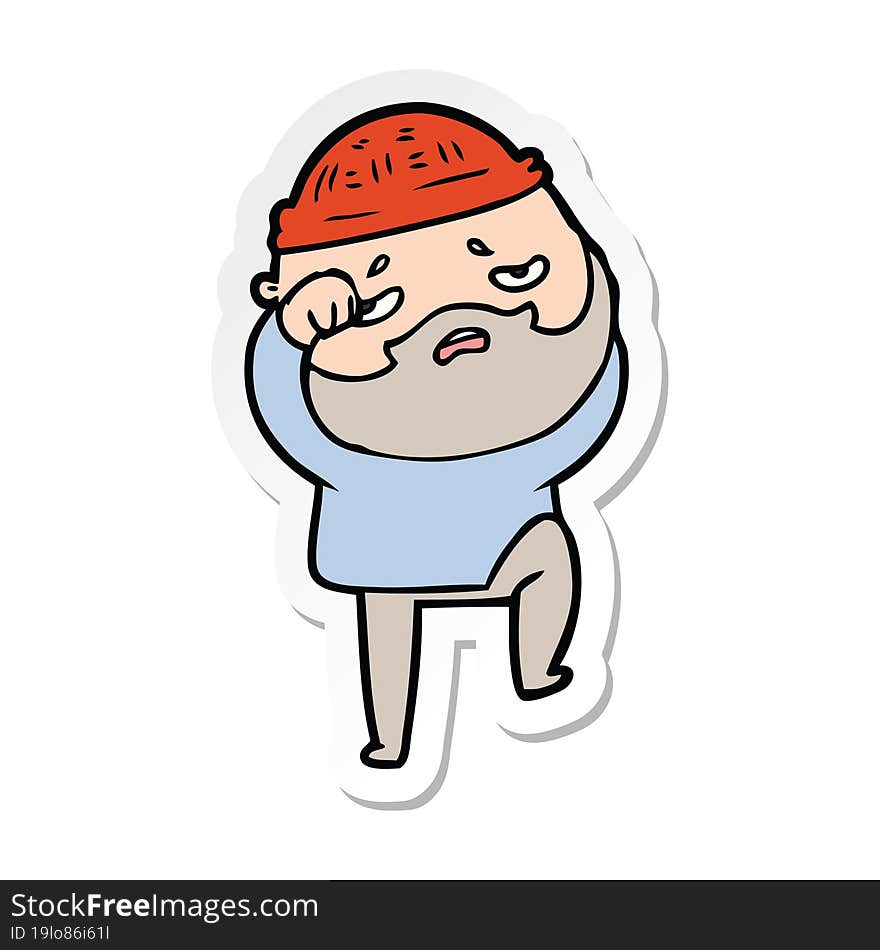 Sticker Of A Cartoon Worried Man With Beard