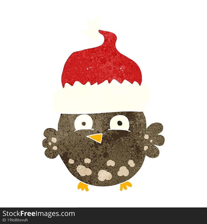 retro cartoon owl wearing christmas hat