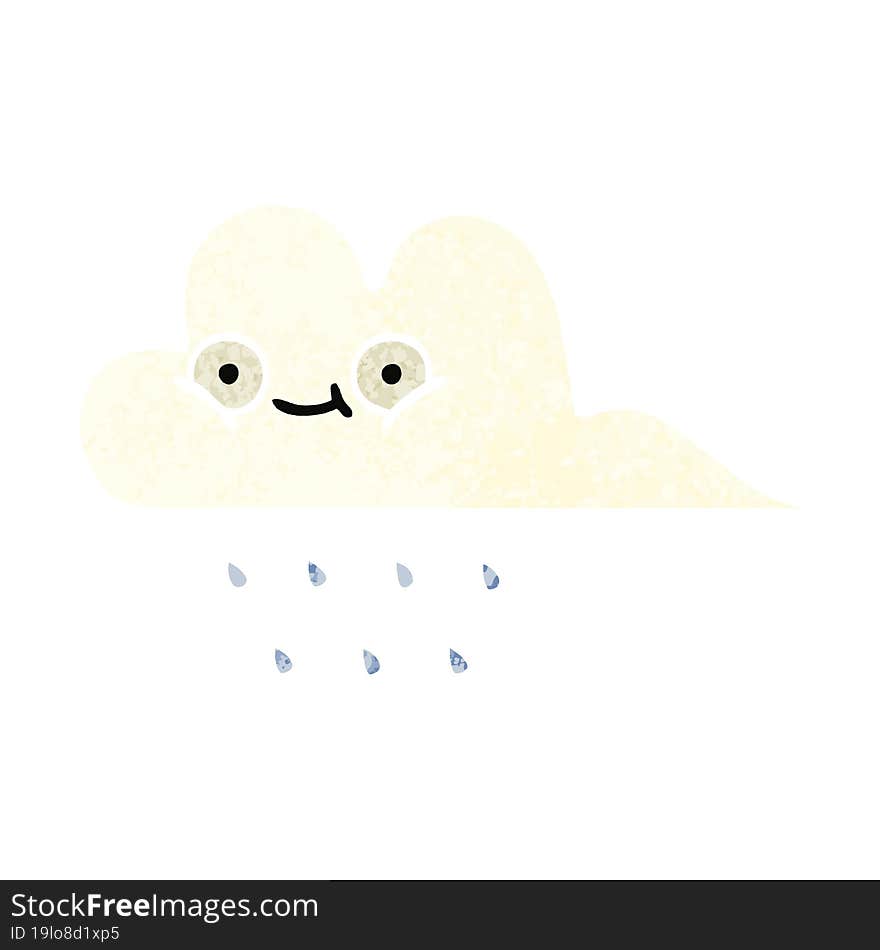 Retro Illustration Style Cartoon Rain Cloud