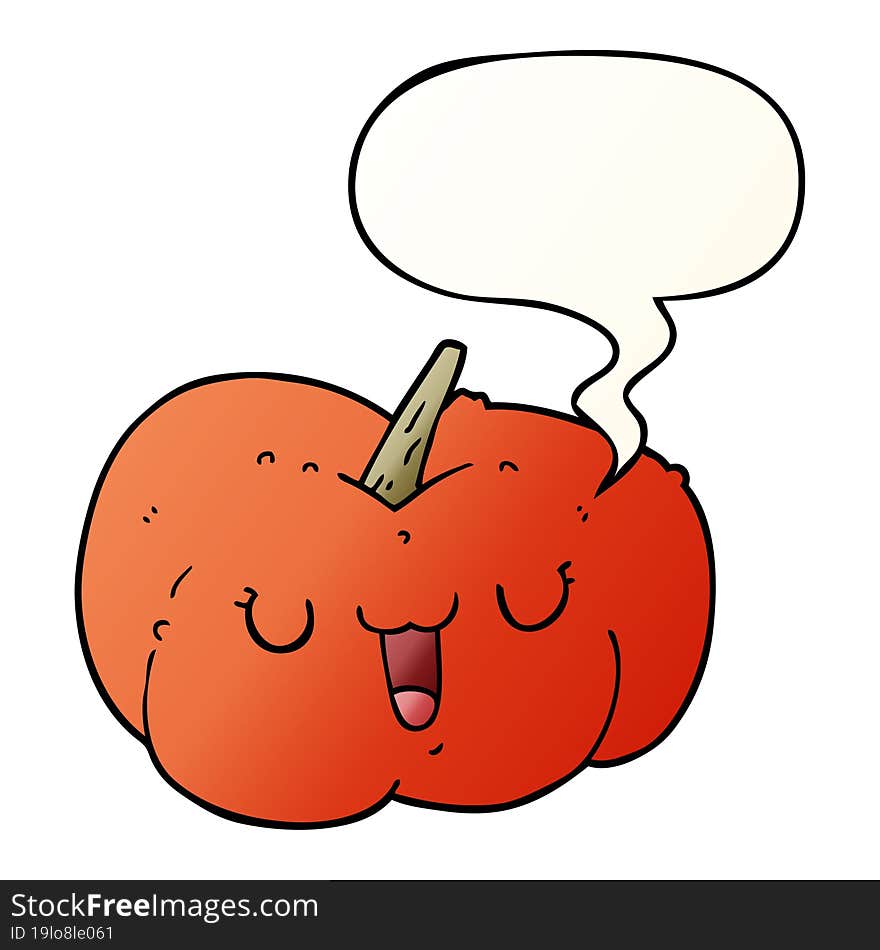 cartoon pumpkin and speech bubble in smooth gradient style