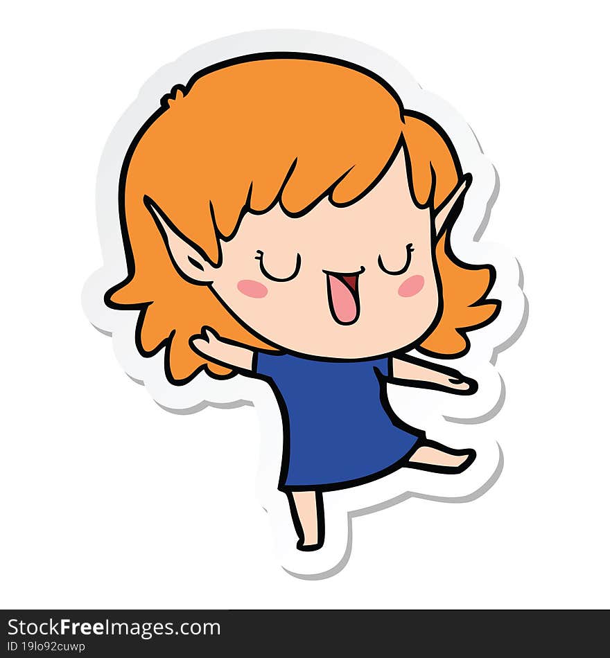 Sticker Of A Cartoon Elf Girl