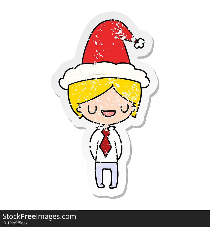 christmas distressed sticker cartoon of kawaii boy