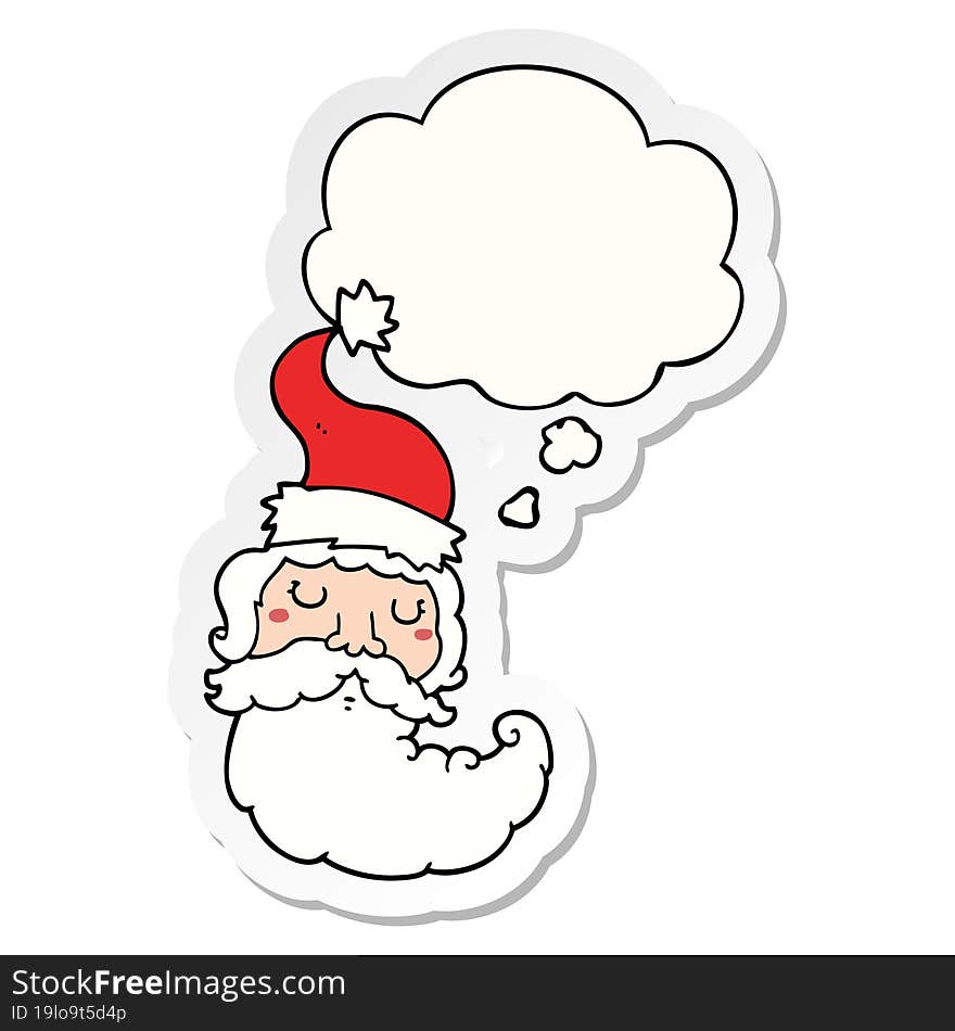 Cartoon Santa Face And Thought Bubble As A Printed Sticker