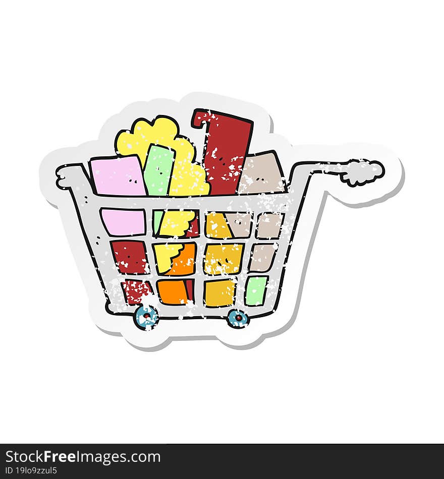 retro distressed sticker of a cartoon shopping trolley