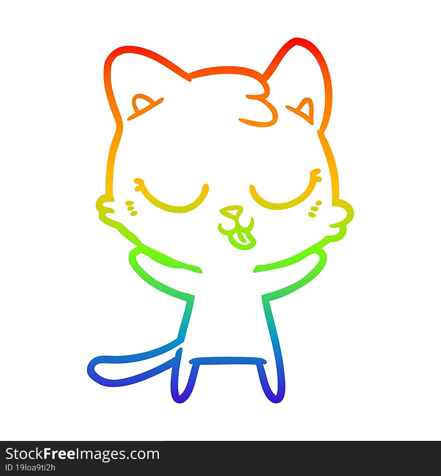 rainbow gradient line drawing of a cute cartoon cat