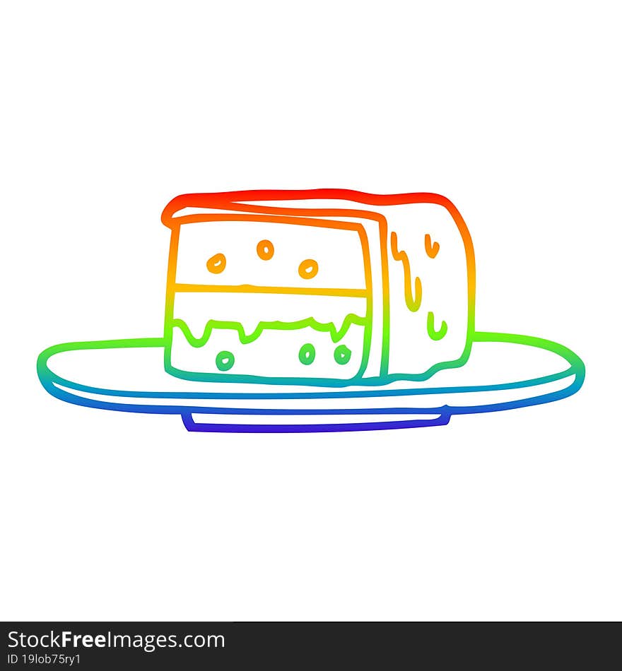 rainbow gradient line drawing cartoon slice of cake