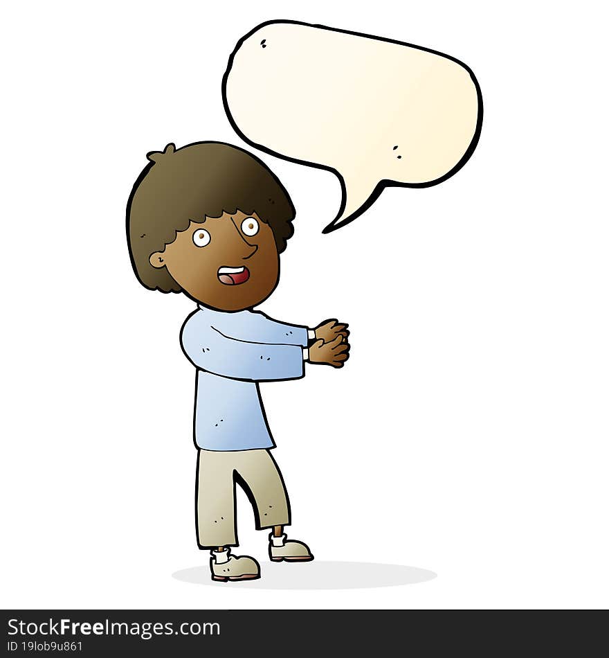 cartoon happy man showing with speech bubble