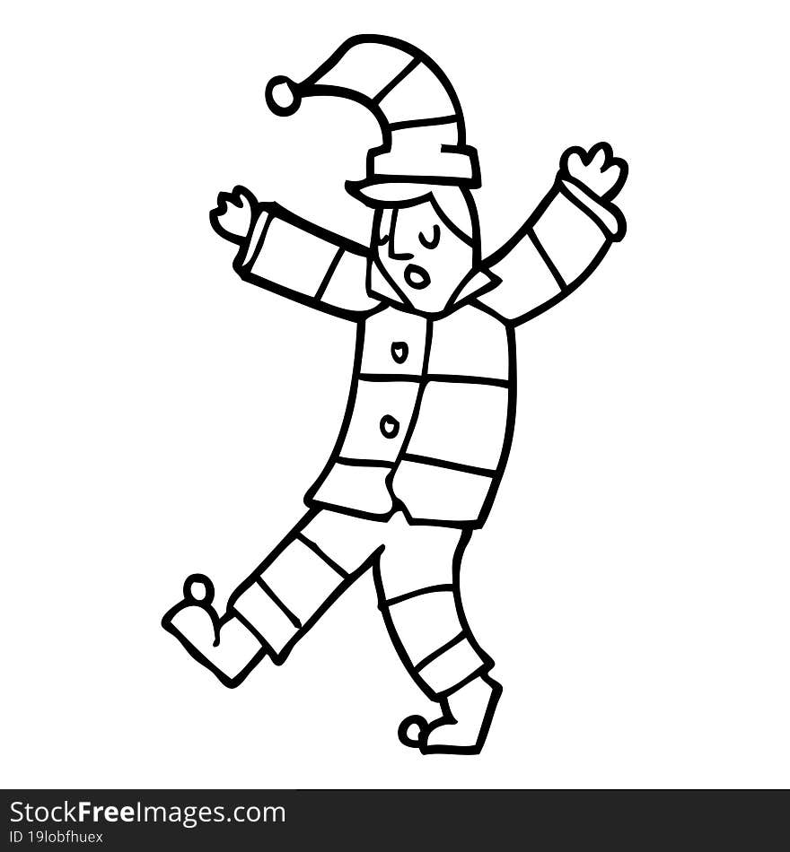 line drawing cartoon man sleepwalking