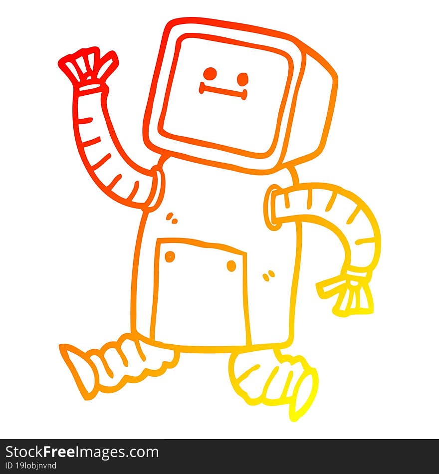 Warm Gradient Line Drawing Cartoon Robot Running