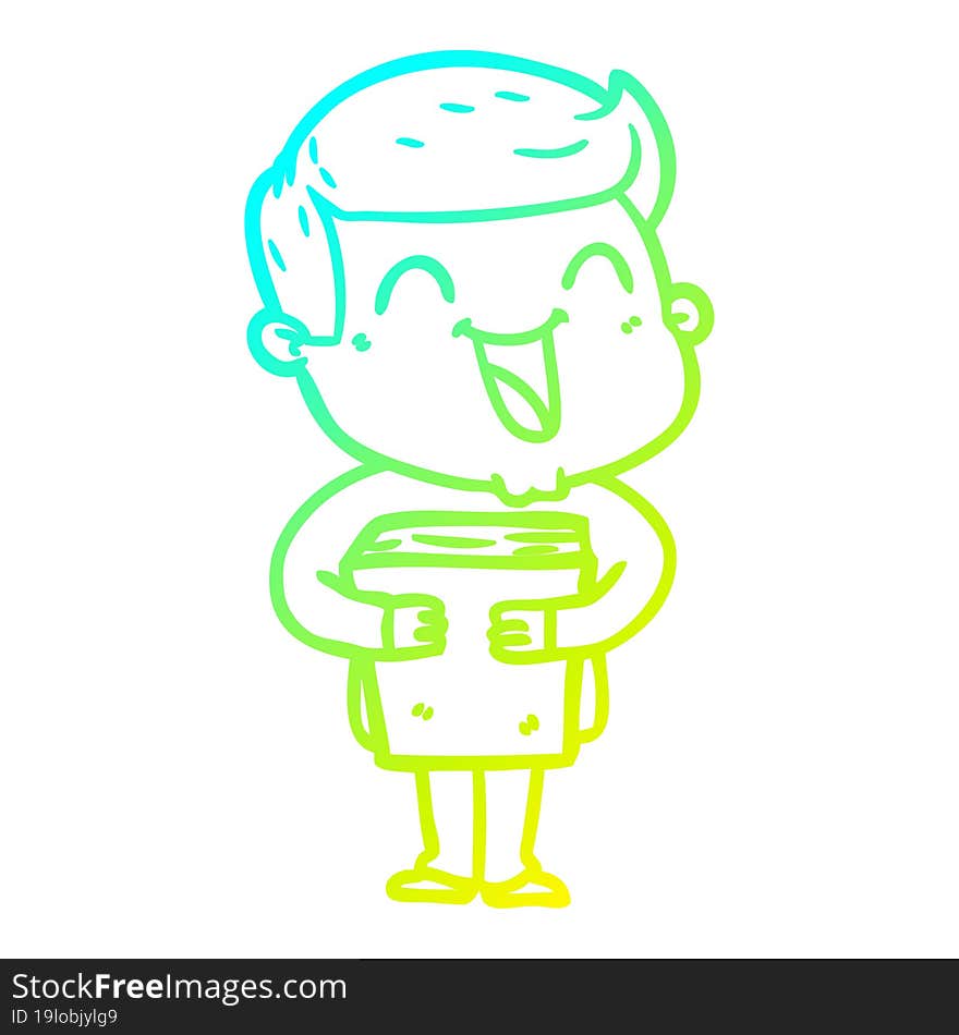 cold gradient line drawing of a cartoon man laughing