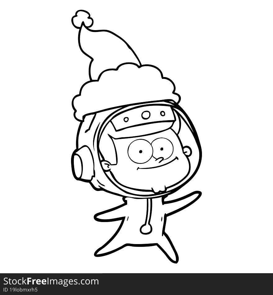 happy astronaut line drawing of a wearing santa hat