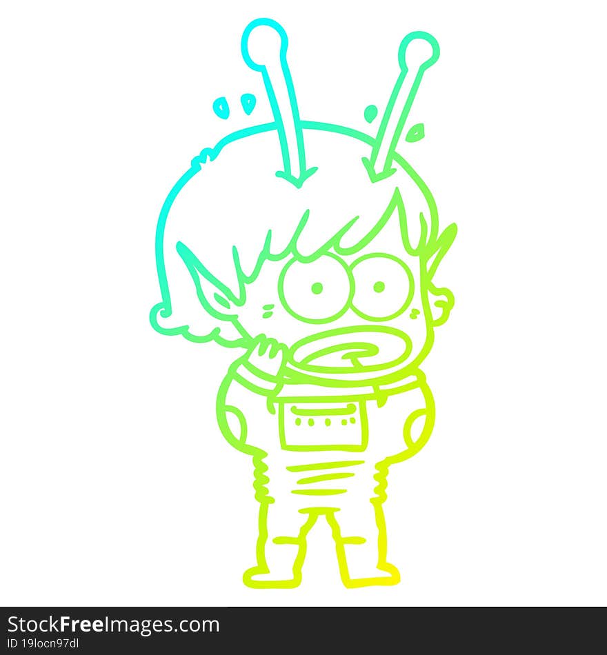 cold gradient line drawing cartoon shocked alien girl