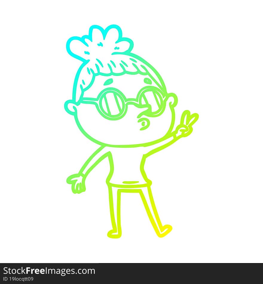 Cold Gradient Line Drawing Cartoon Woman Wearing Glasses