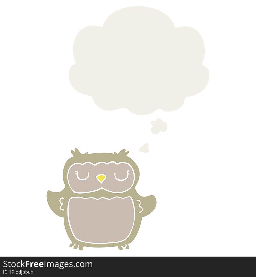 cartoon owl with thought bubble in retro style