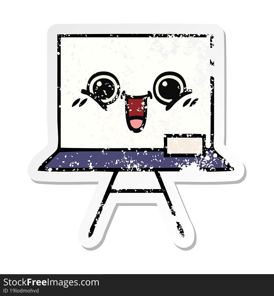 Distressed Sticker Of A Cute Cartoon White Board