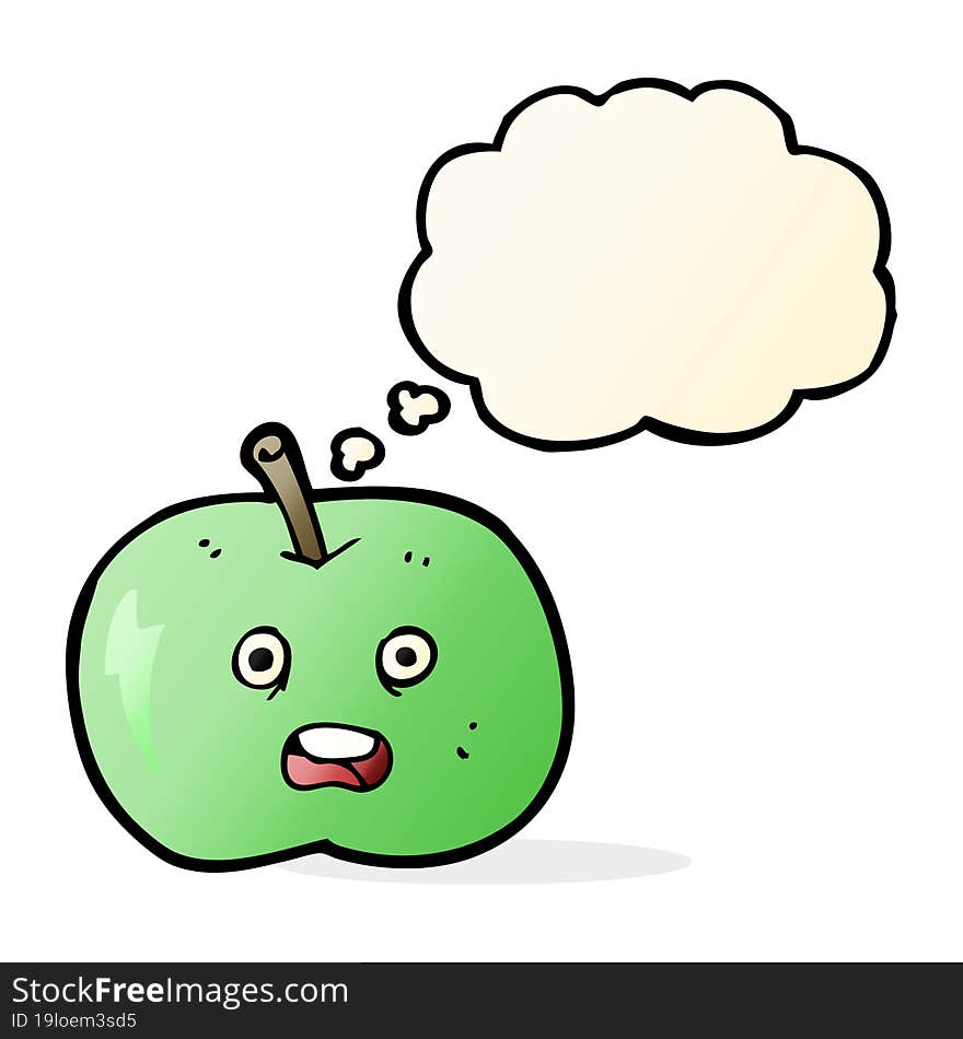 cartoon shiny apple with thought bubble