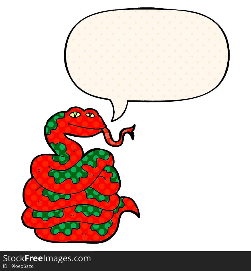 cartoon snake and speech bubble in comic book style