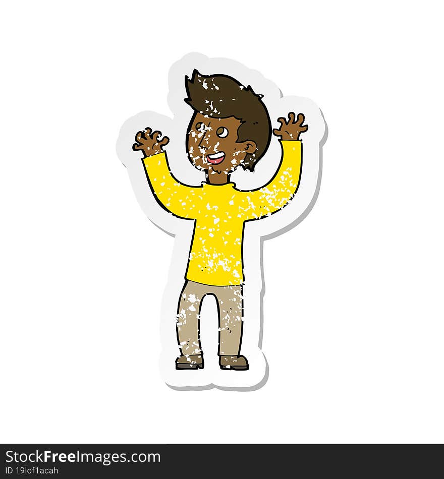 retro distressed sticker of a cartoon happy man