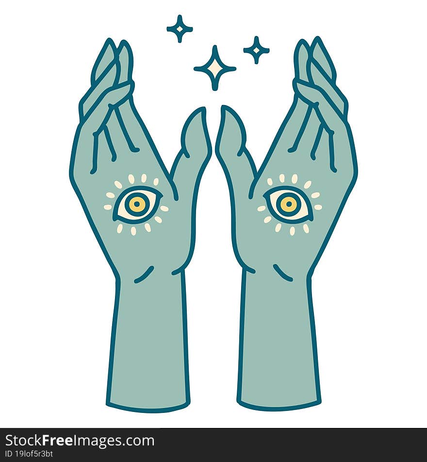 tattoo style icon of mystic hands