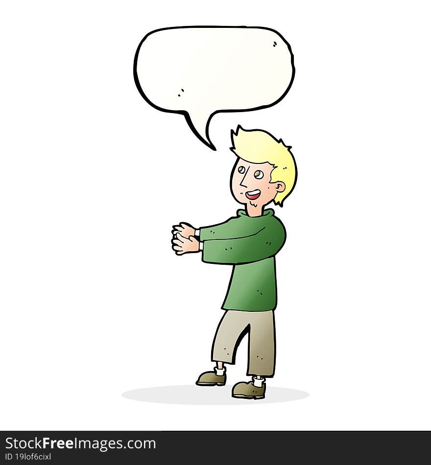 cartoon happy man with speech bubble