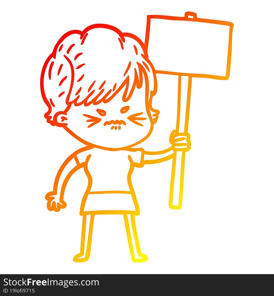 warm gradient line drawing of a cartoon frustrated woman