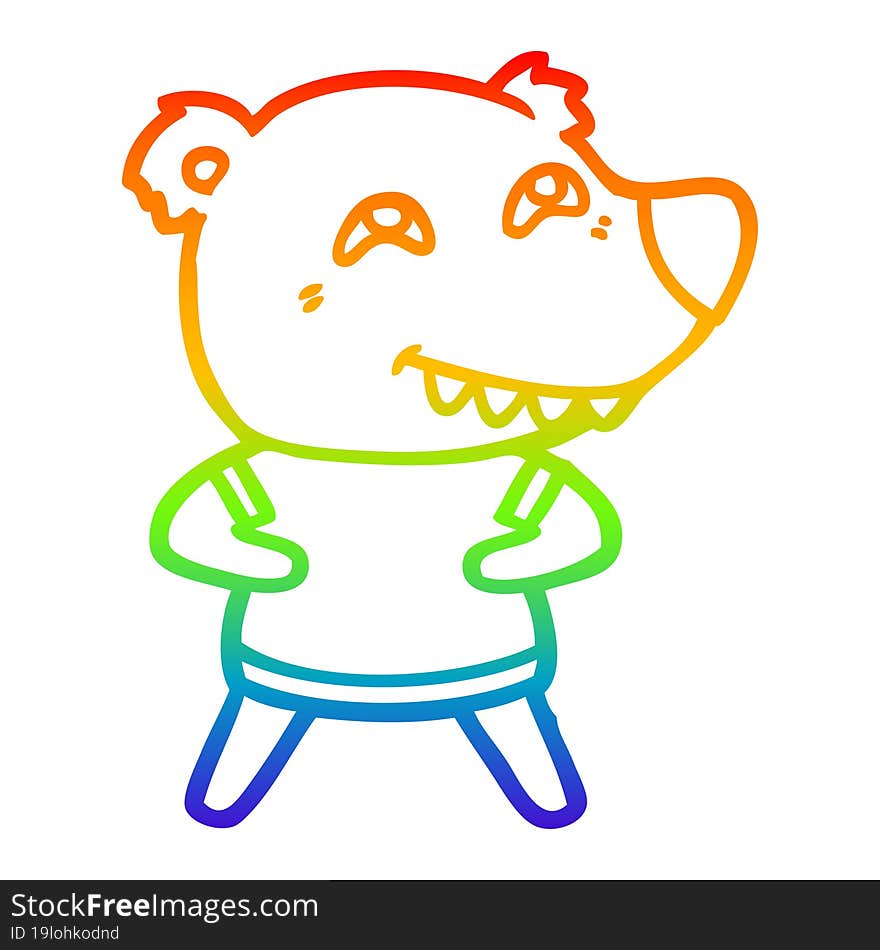 Rainbow Gradient Line Drawing Cartoon Bear Showing Teeth