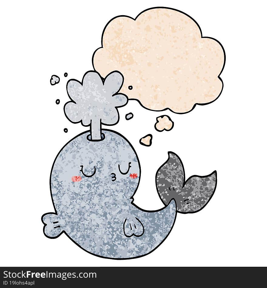 Cartoon Whale Spouting Water And Thought Bubble In Grunge Texture Pattern Style